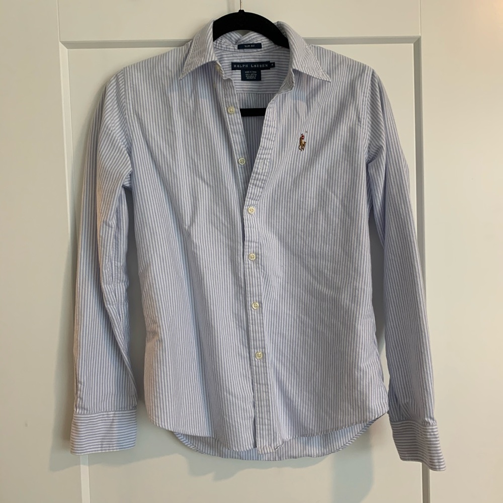 Classic slim fit striped cotton oxford shirt